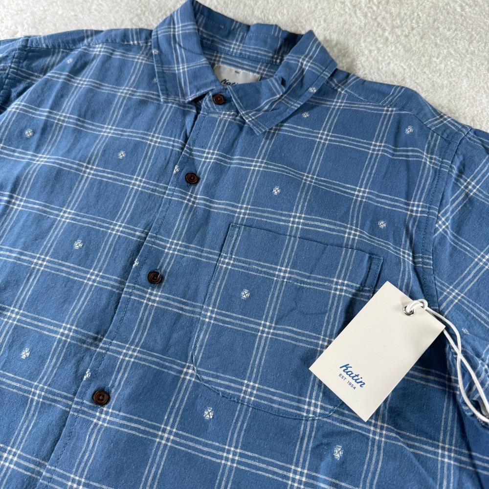 Katin Pocket Short‎ Sleeve Button Down Shirt Men's Size Medium NWT Blue Plaid